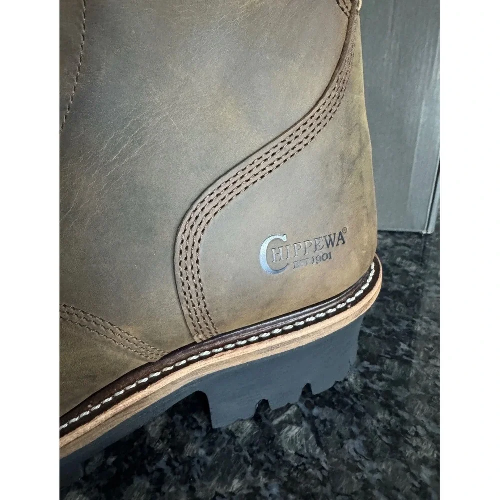 Chippewa Mens Waterproof Leather Logger Work Boots Brown Vibram Sole New 12 EEE